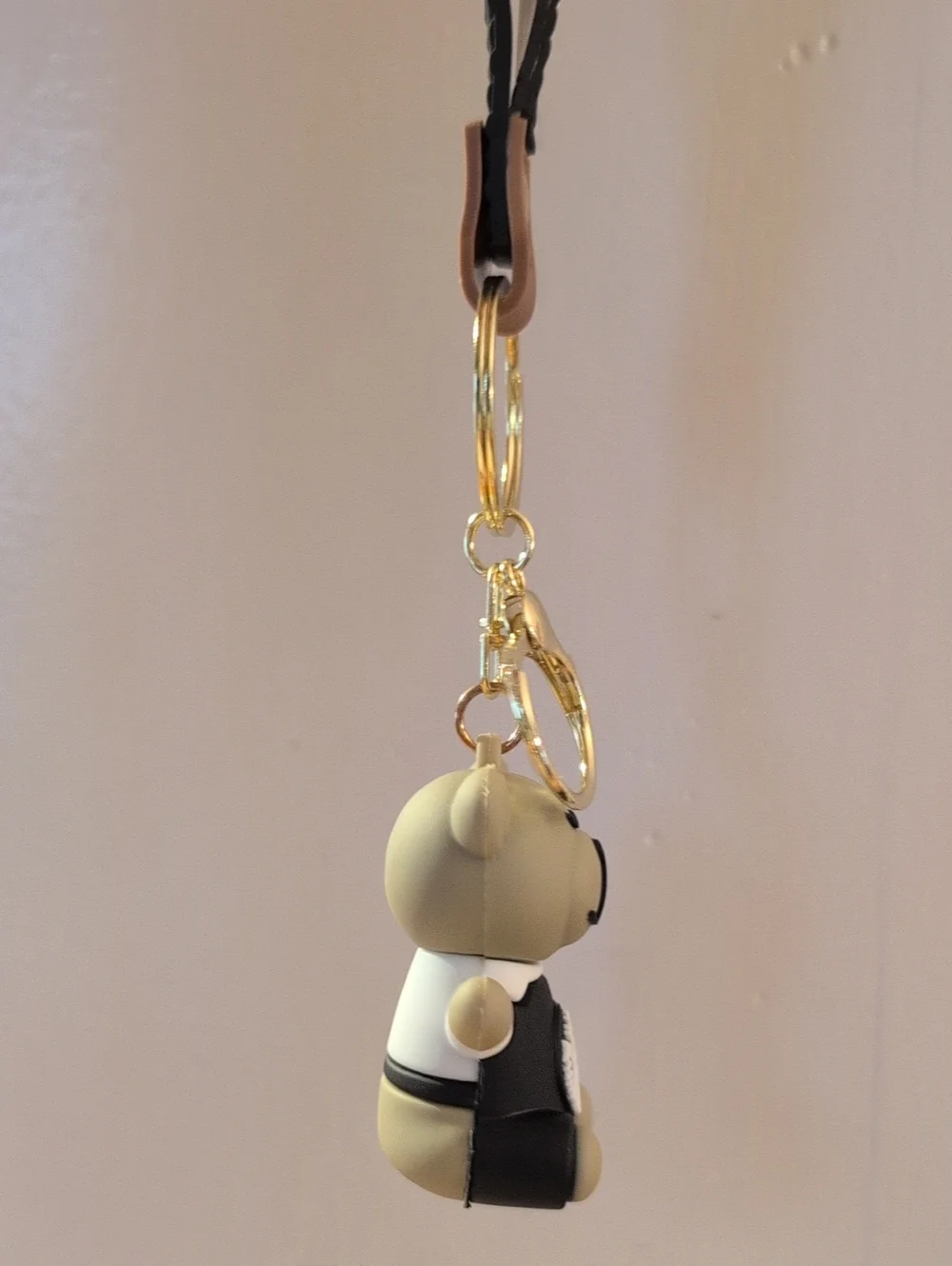 Gold-Accent Beige Bear Keychain Charm - Fashionable Bag Accessory